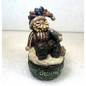 Vintage Santa's Workbench Christmas‎ Hinged Resin Trinket Box 4" Drum Base